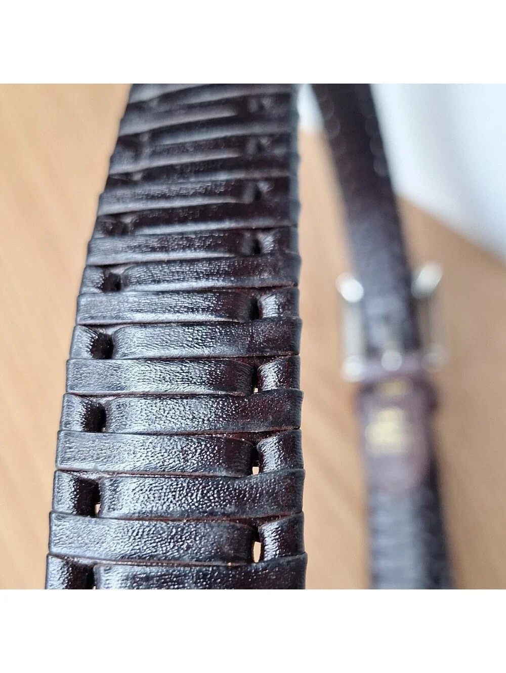 Vintage Dark Brown Woven Genuine Leather Belt Mens Large Braided Style 1053